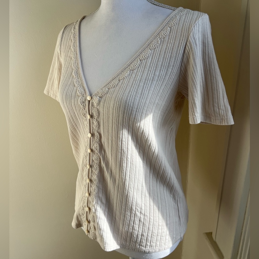 Sezane Maddie Beige Button Down T-shirt Size Small - Picture 7 of 11